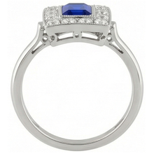 Vintage Style Halo Ring Emerald Shaped Sapphire 2 Carats Gold Milgrain