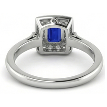 Vintage Style Halo Ring Emerald Shaped Sapphire 2 Carats Gold Milgrain