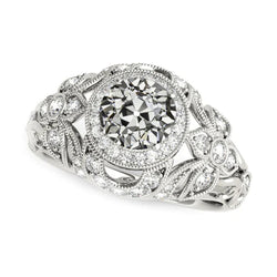 Vintage Style Halo Ring Old Cut Real Natural Earth Mined Diamond 4.50 Carats Filigree