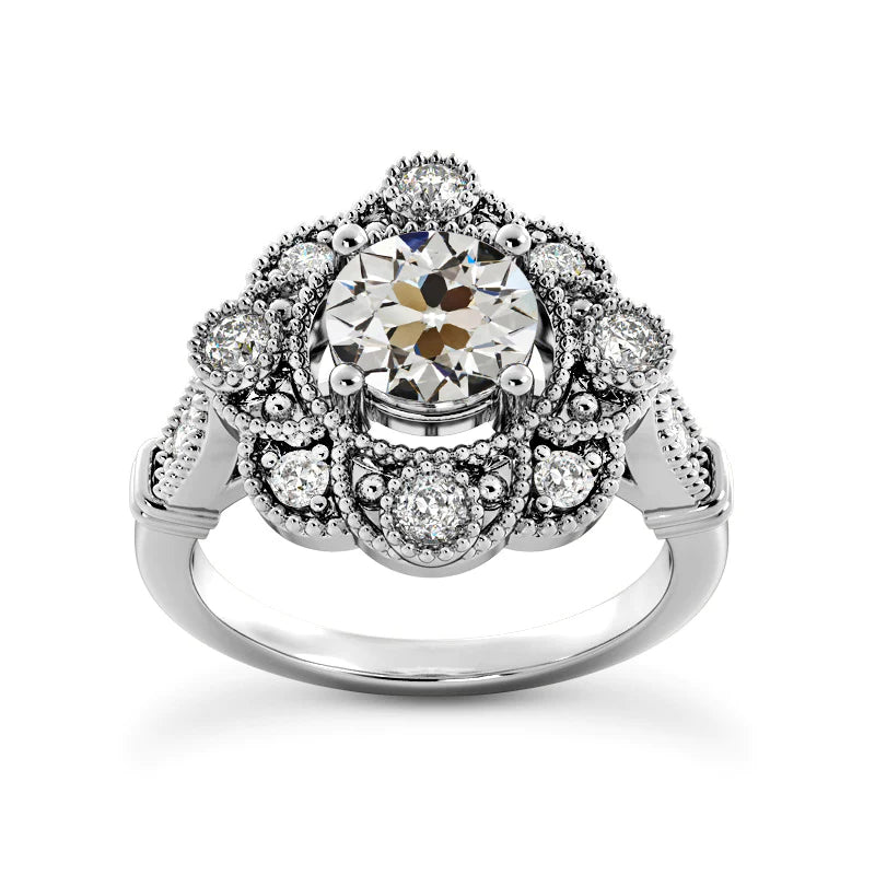 Vintage Style Halo Ring Old Mine Cut Natural Diamond Flower Style 4.25 Carats