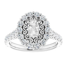 Vintage Style Halo Ring Oval Old Cut Real Diamond Prong Set 6.25 Carats