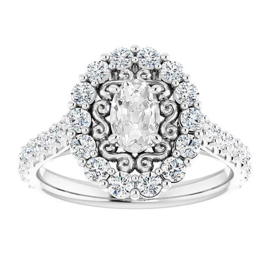 Vintage Style Halo Ring Oval Old Cut Real Diamond Prong Set 6.25 Carats