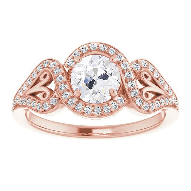 Vintage Style Halo Ring Round Old Mine Cut Natural Diamond Prong Set 5 Carats