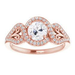 Vintage Style Halo Ring Round Old Mine Cut Natural Earth Mined Diamond Prong Set 5 Carats