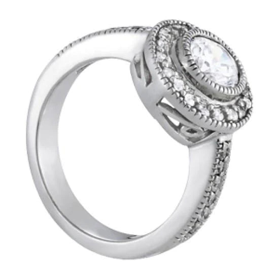 Vintage Style Halo Round Real Diamond Engagement Ring 1.50 Carat WG 14K