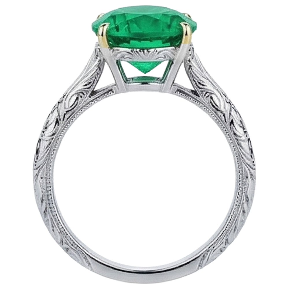 Real Colombian Emerald Gemstone Ring 3 ct 14K Two Tone Gold – top view