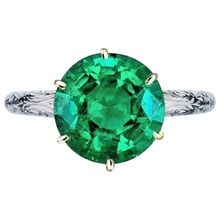Gemstone Ring 14K Two Tone Gold with Colombian Emerald – front view
