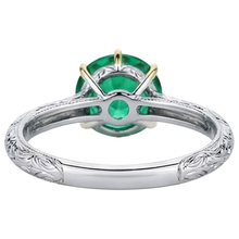 Round Cut Colombian Emerald ring in 14K Two Tone Gold – back view