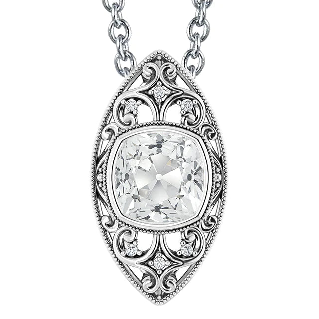 Vintage Style Natural Diamond Pendant Bezel Set Cushion Old Cut 5.50 Carats
