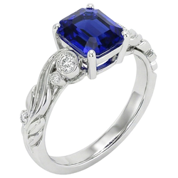 Vintage Style Natural Earth Mined Diamond And Ceylon Sapphire Emerald Cut Ring 5.50 Carats