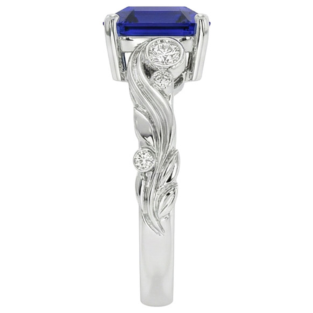 Vintage Style Natural Earth Mined Diamond And Ceylon Sapphire Emerald Cut Ring 5.50 Carats