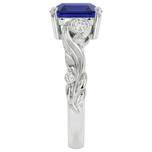Vintage Style Natural Earth Mined Diamond And Ceylon Sapphire Emerald Cut Ring 5.50 Carats