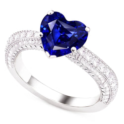 Vintage Style Natural Earth Mined Diamond Ring 4 Carats Blue Sapphire Heart Cut