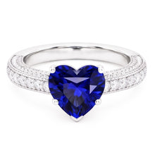 Vintage Style Natural Earth Mined Diamond Ring 4 Carats Blue Sapphire Heart Cut