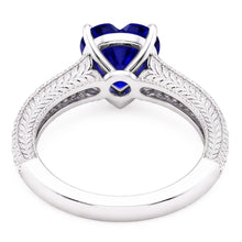 Vintage Style Natural Earth Mined Diamond Ring 4 Carats Blue Sapphire Heart Cut