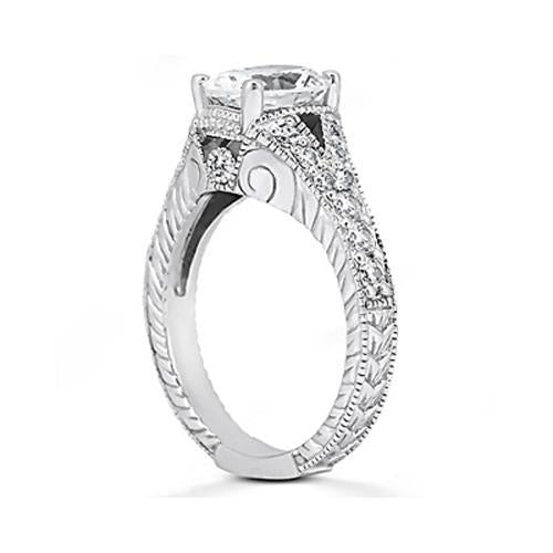 Vintage Style Oval Real Diamond Engagement Ring 1.51 Ct. White Gold 14K