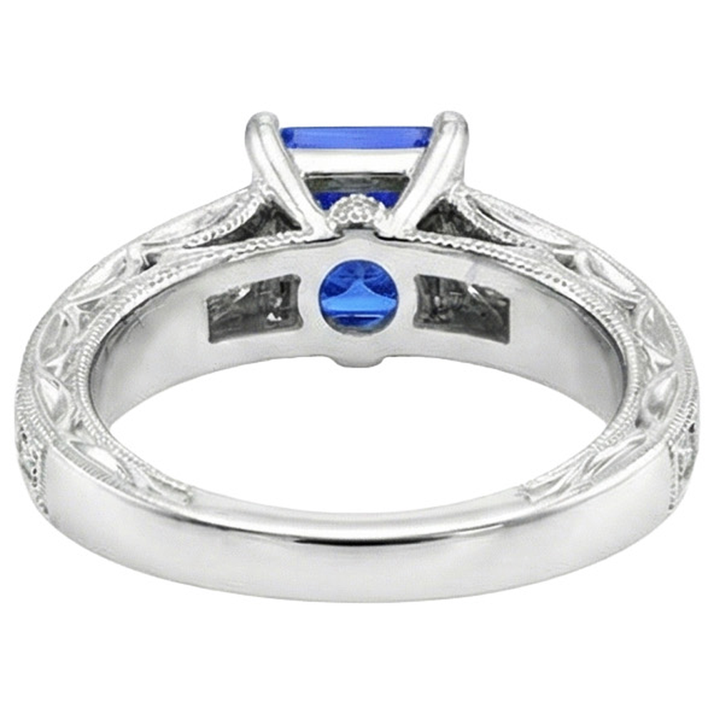 Vintage Style Princess Ceylon Sapphire & Natural Earth Mined Diamond Ring 5.50 Carats