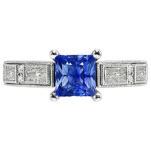 Vintage Style Princess Ceylon Sapphire & Natural Earth Mined Diamond Ring 5.50 Carats