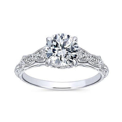 Vintage Style Real Diamond Engagement Ring 1.15 Carats 14K White Gold