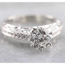 Vintage Style Real Diamond Engagement Ring 1.50 Carats White Gold 14K