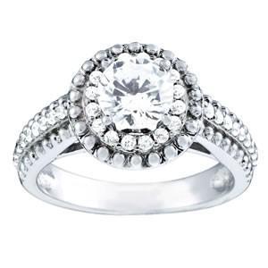 Vintage Style Real Diamond Halo Ring With Accents 1.19 Ct. White Gold 14K