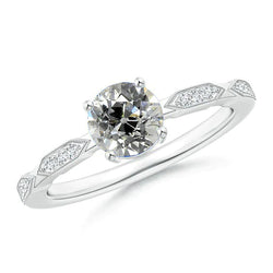 Vintage Style Real Natural Earth Mined Diamond Ring Round Old Cut 2 Carats White Gold