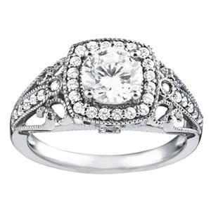 Vintage Style Real Diamond Ring With Accents 1.23 Carat White Gold 14K