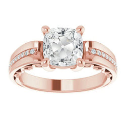 Vintage Style Round & Cushion Old Miner Natural Earth Mined Diamond Ring 7 Carats