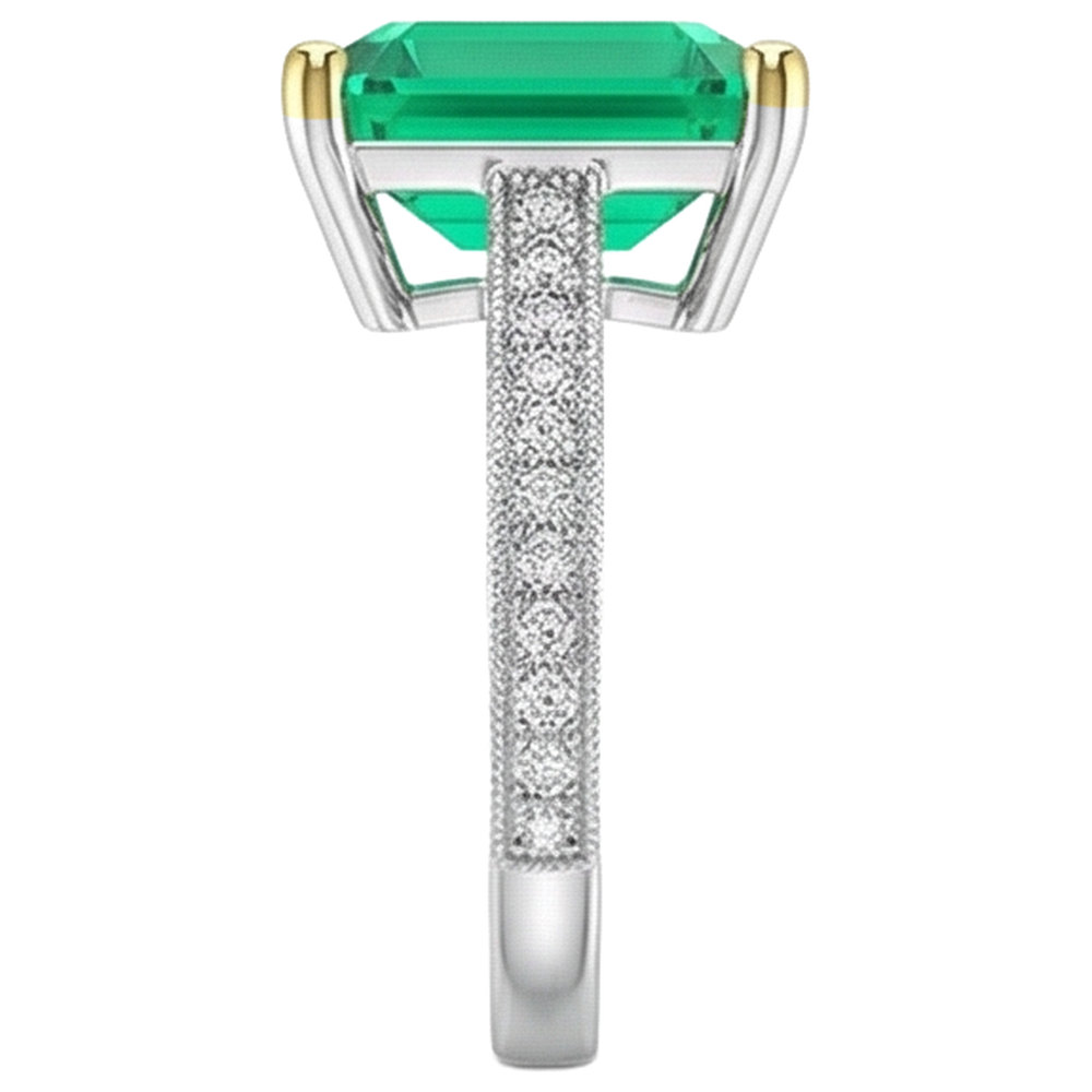 Emerald Emerald Cut Gemstone Ring in 14 Karat Two Tone Gold – profile view