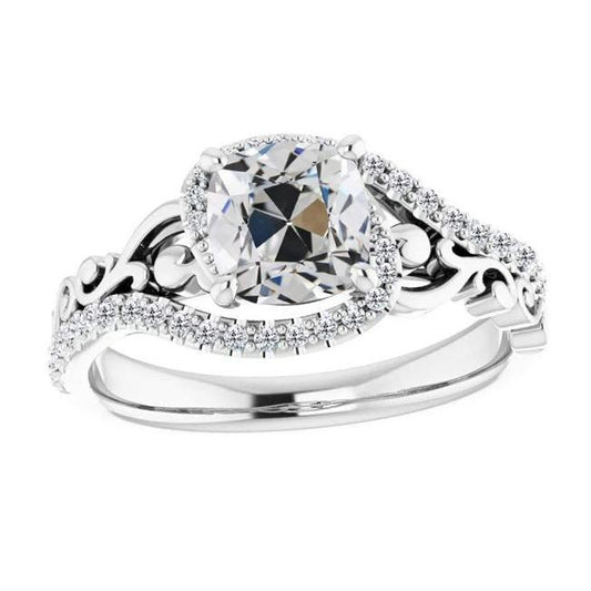Vintage Style Round & Cushion Old Mine Cut Natural Diamond Ring 6 Carats