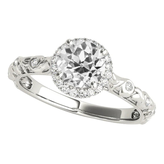 Vintage Style Round Halo Old Miner Real Diamond Ring 3.50 Carats Filigree