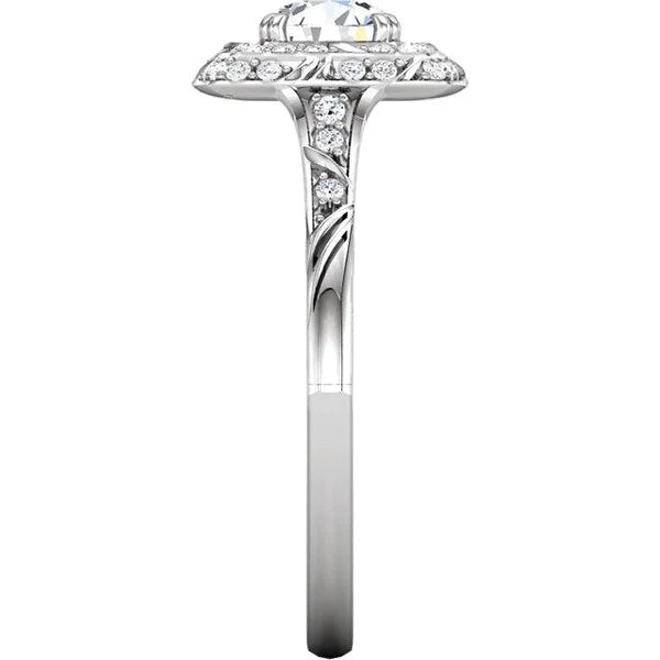 Vintage Style Round Natural Diamond Halo Ring With Accents 1.79 Ct.