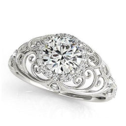 Vintage Style Round Natural Diamond Ring 1.75 Carats White Gold 14K