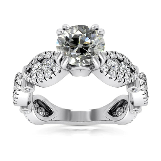 Vintage Style Round Old Cut Real Diamond Ring Double Prong Set 7.25 Carats
