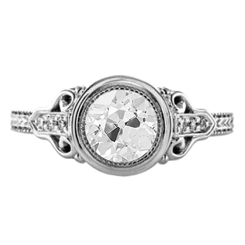 Vintage Style Round Old Miner Bezel Set Real Diamond Ring 1.50 Carats