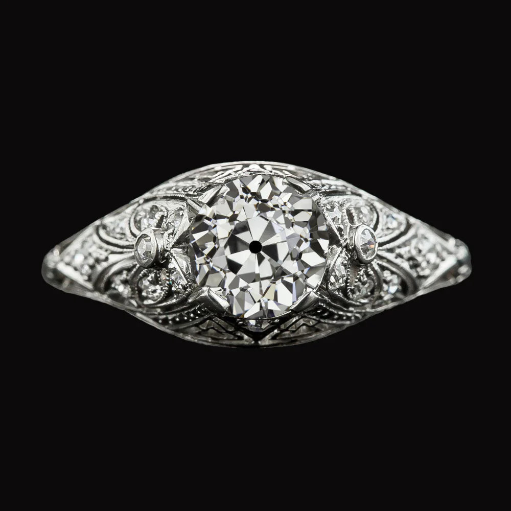 Vintage Style Round Old Miner Real Diamond Ring Milgrain Shank 2.25 Carats