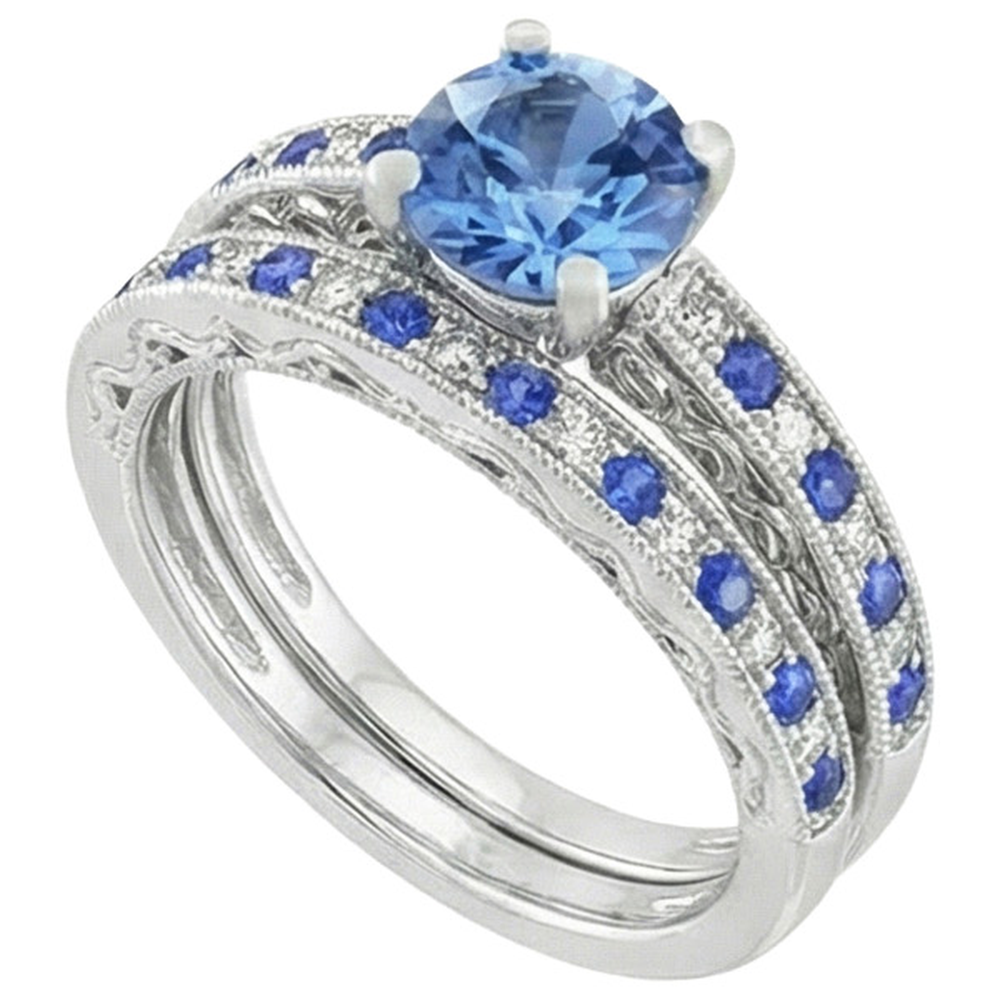 Vintage Style Sapphire Wedding Set