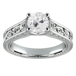 Vintage Style Solitaire Old Cut Real Natural Earth Mined Diamond Ring 2 Carats Filigree Gold