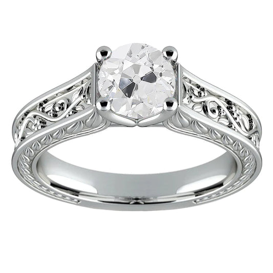 Vintage Style Solitaire Old Cut Real Diamond Ring 2 Carats Filigree Gold