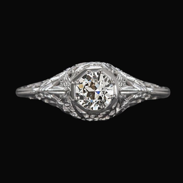 Vintage Style Solitaire Ring Old Mine Cut Natural Diamond 1.50 Carats Filigree