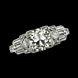 Vintage Style Three Stone Ring Old Mine Round Real Natural Earth Mined Diamonds 2.25 Carats