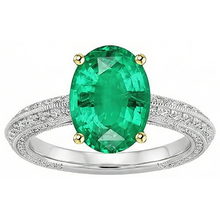 Fine Emerald Gemstone Ring 3.50-ct Two-Tone 14K Gold – front view