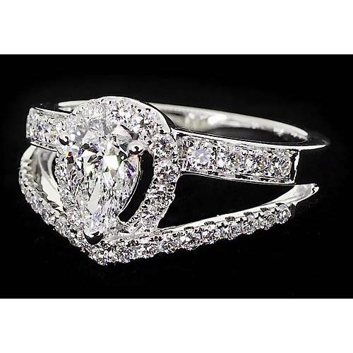 Vintage Type Pear Real Diamond Anniversary Ring White Gold 14K 2.50 Carats 2