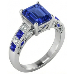 Vintage style Emerald Cut Ceylon Sapphire Natural Earth Mined Diamond Ring 11.50 Carats
