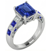 Vintage style Emerald Cut Ceylon Sapphire Natural Earth Mined Diamond Ring 11.50 Carats