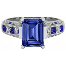 Vintage style Emerald Cut Ceylon Sapphire Natural Earth Mined Diamond Ring 11.50 Carats