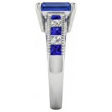Vintage style Emerald Cut Ceylon Sapphire Natural Earth Mined Diamond Ring 11.50 Carats