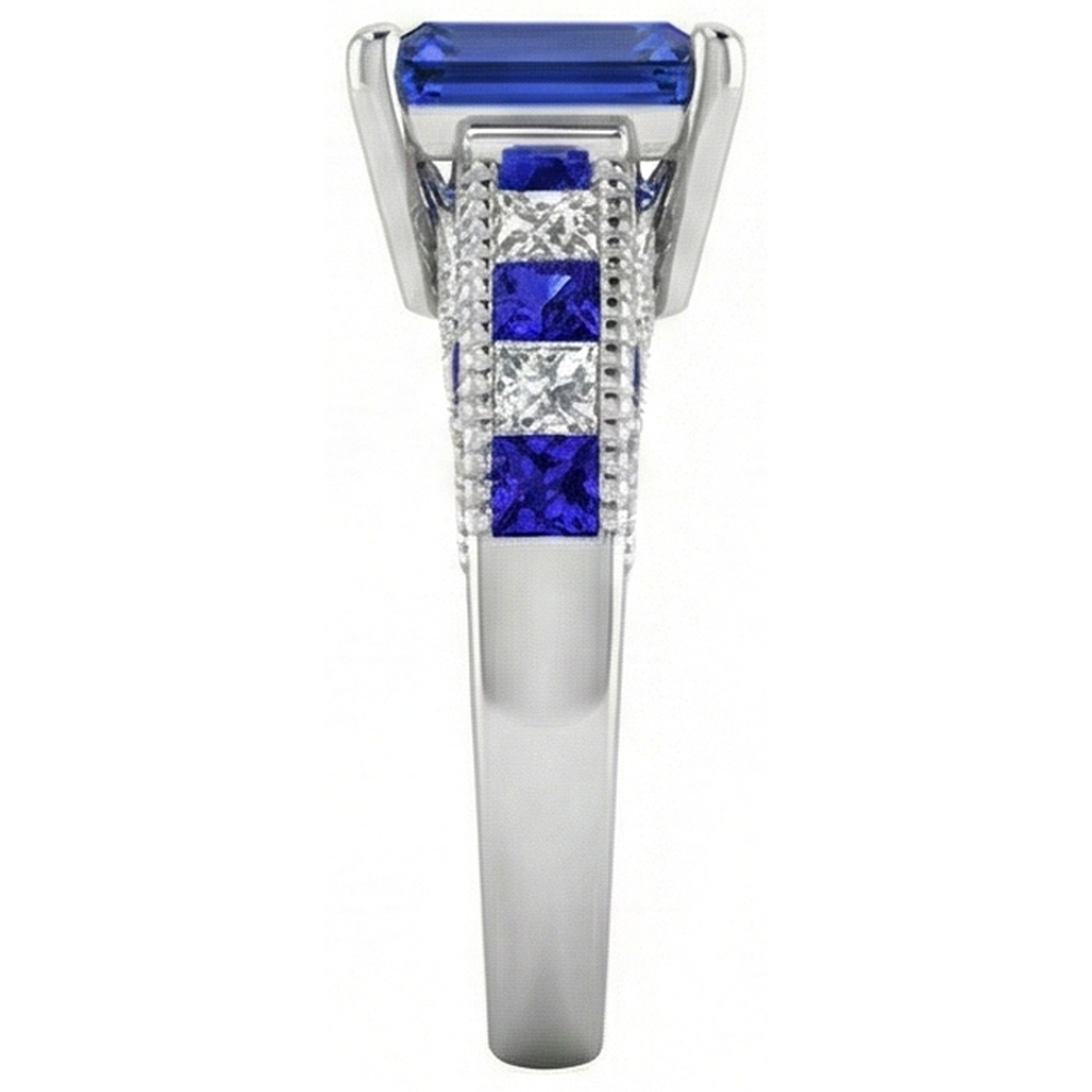 Vintage style Emerald Cut Ceylon Sapphire Natural Earth Mined Diamond Ring 11.50 Carats