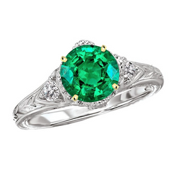 14K Two Tone Gold Vintage Fine Emerald Gemstone Ring 2.50 ct