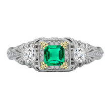 Earth-Mined Fine Emerald Precious Stone Ring 2 ct 14 Karat Two Tone Gold – main view